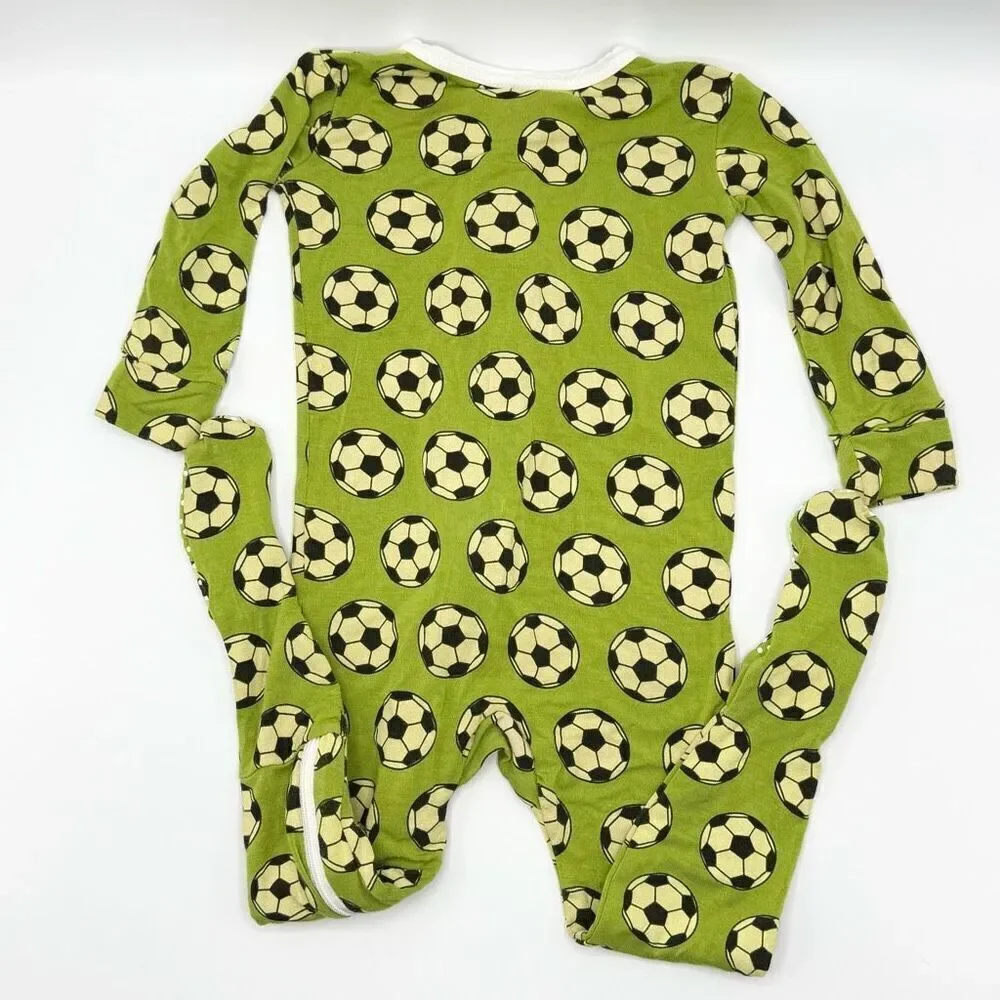 Kickee Pants Zippered Bamboo Soft One Piece Pajamas Soccer Ball Print  - Toddler